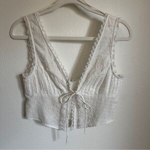 Zara White Lace Trimmed Sleeveless Top